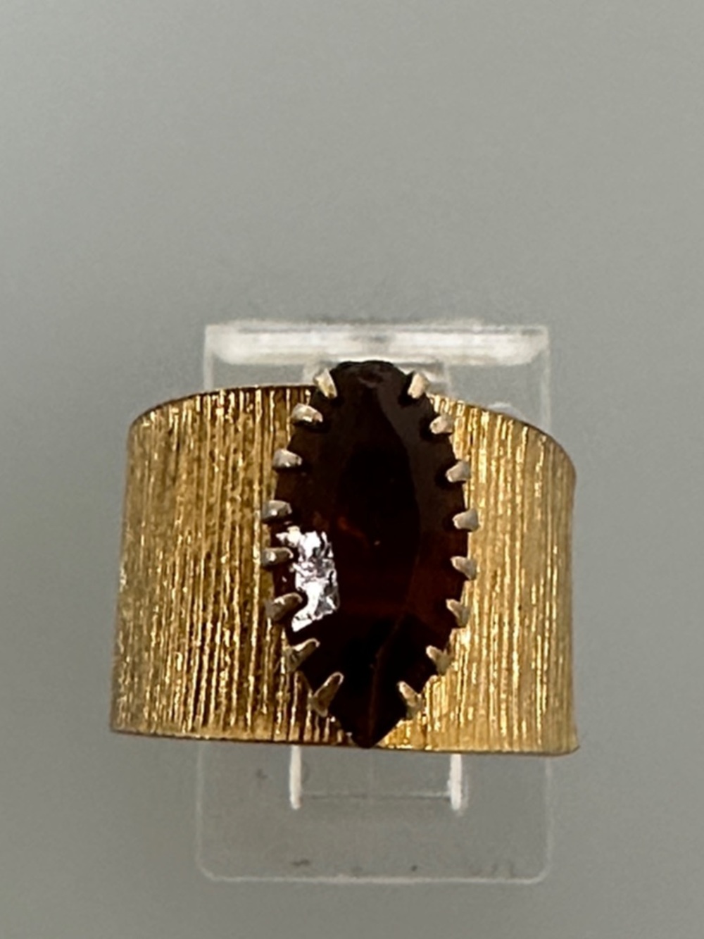 Sarah Coventry Gold-Tone Wide Band Ring with Marquise Dark Red Stone